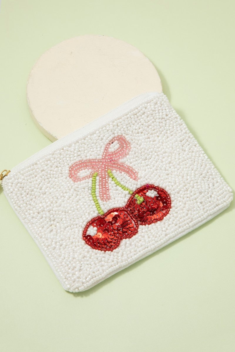 Cherry Bow Bead Pouch