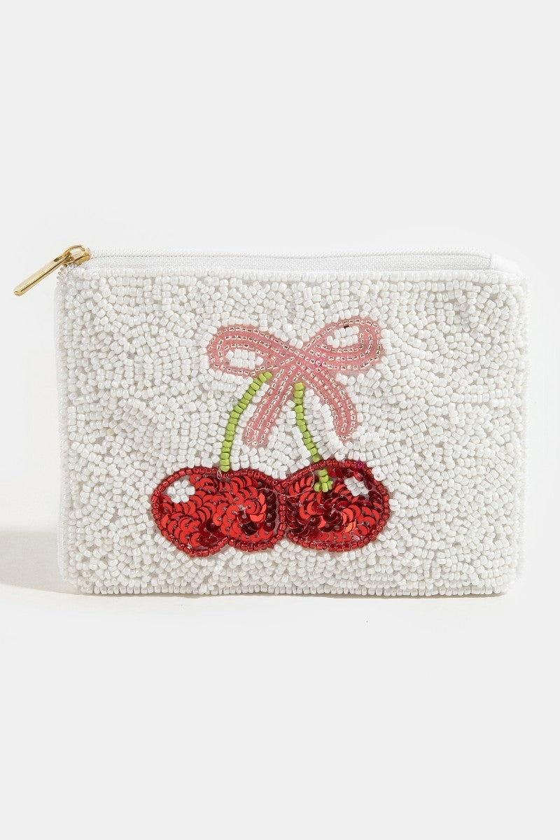 Cherry Bow Bead Pouch