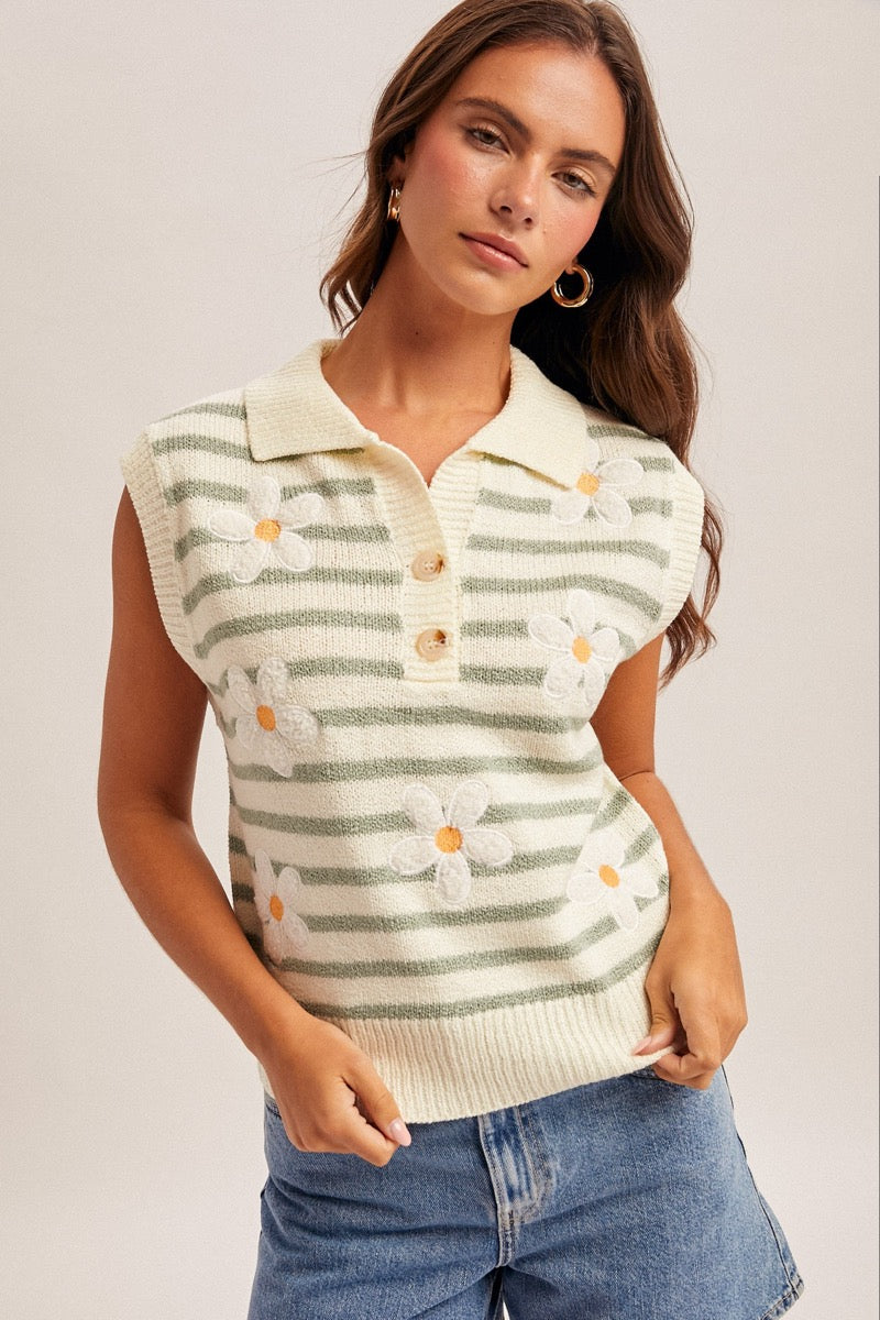 Daisy Stripe Sweater Vest