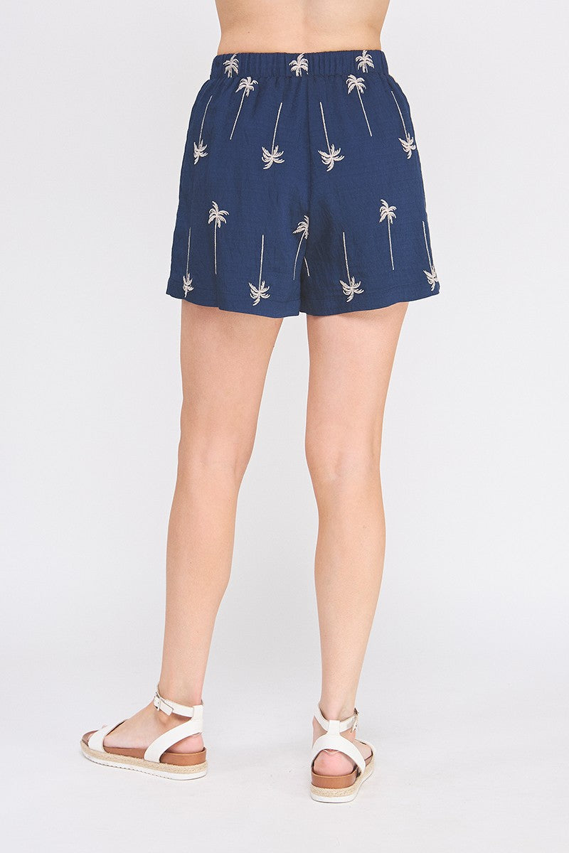 Palm Tree Embroidery Shorts