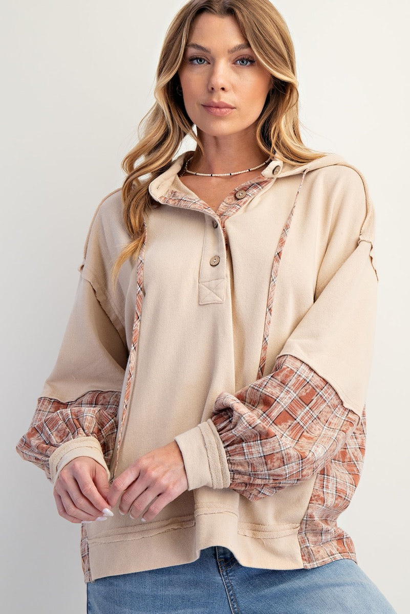 Plaid Henley Pullover