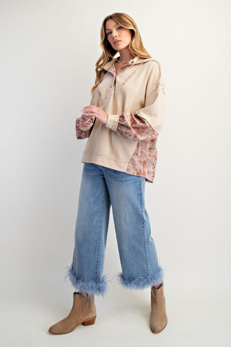 Plaid Henley Pullover