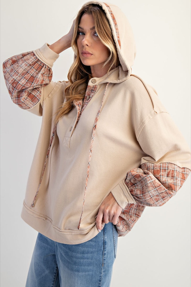 Plaid Henley Pullover