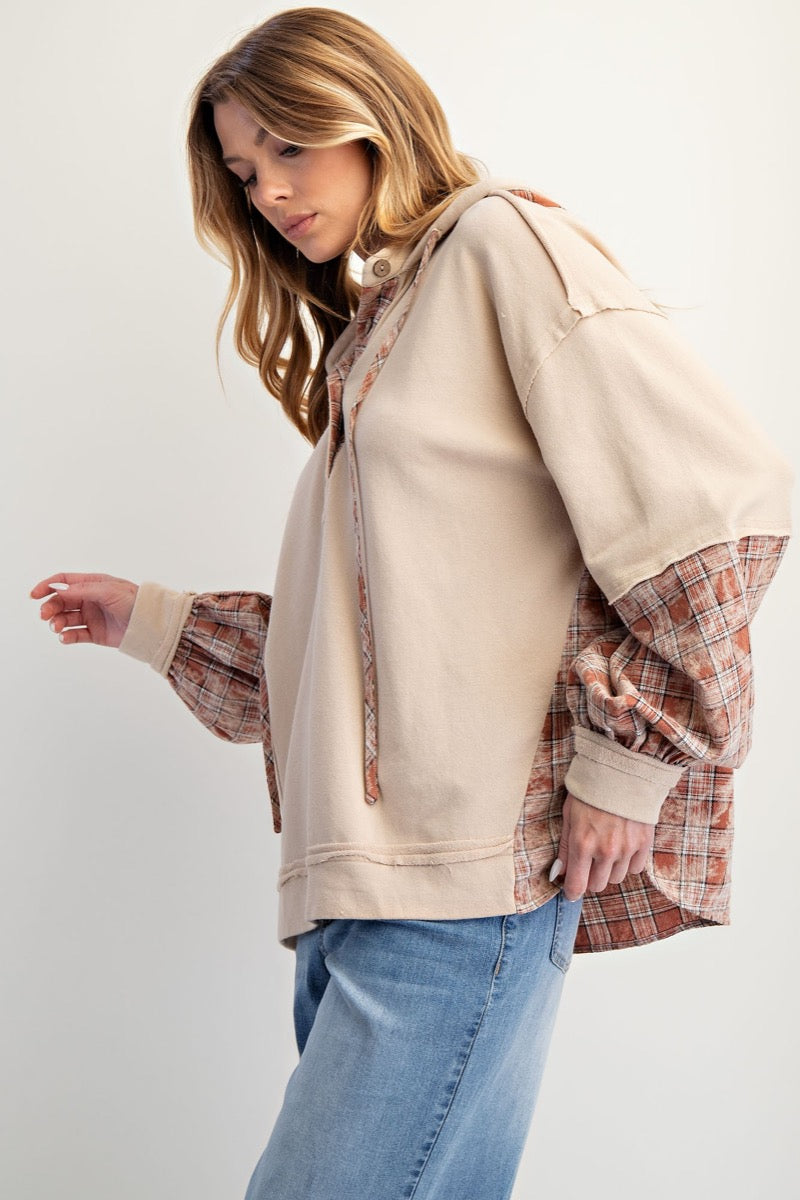 Plaid Henley Pullover