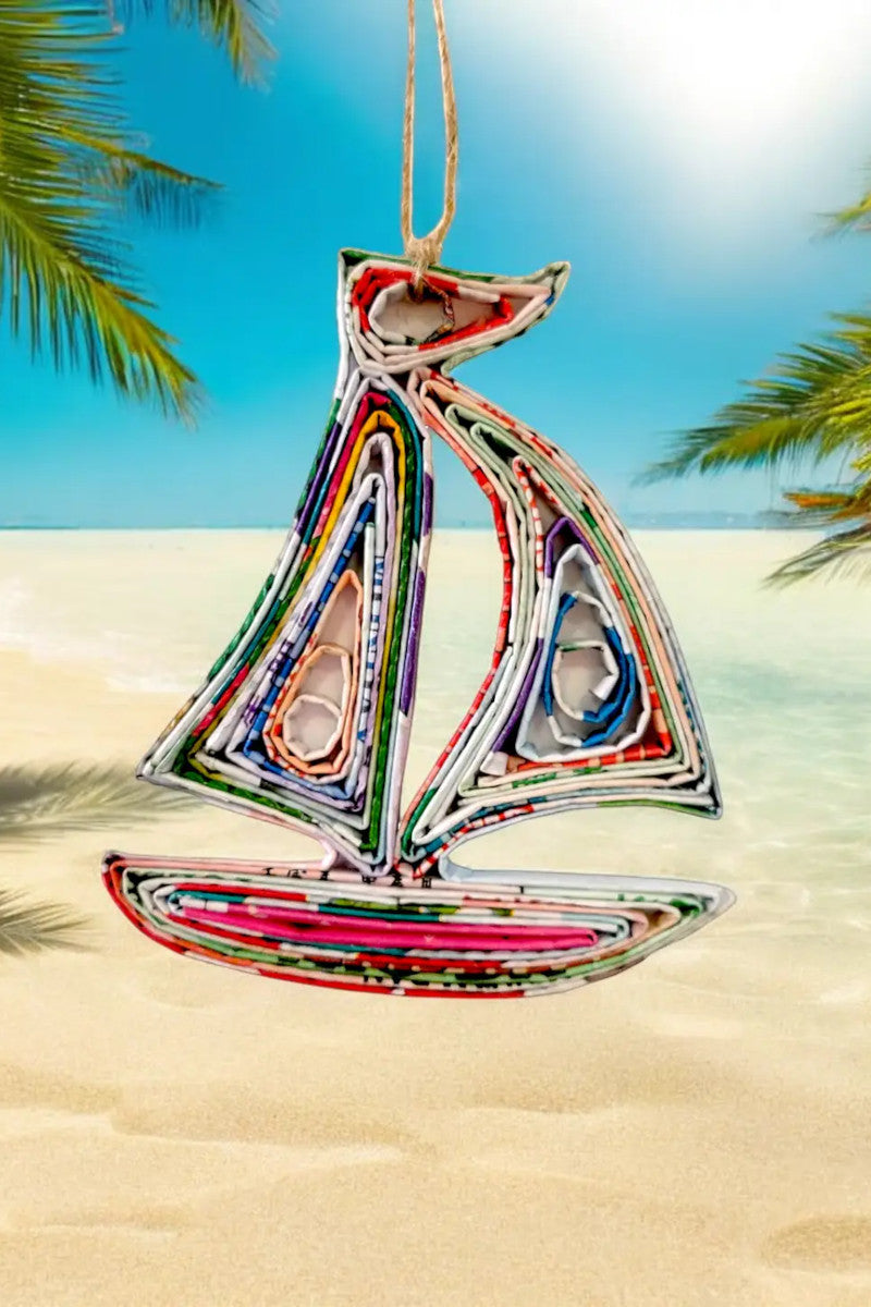 Recycled Paper Sailboat Ornament