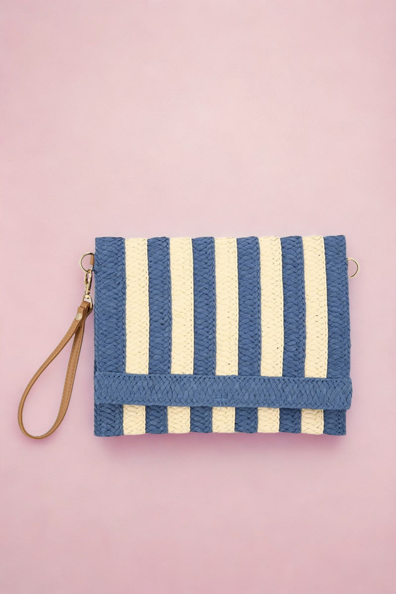 Striped Straw Clutch
