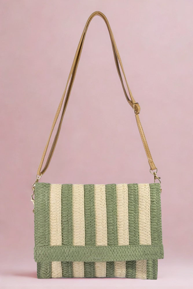 Striped Straw Clutch