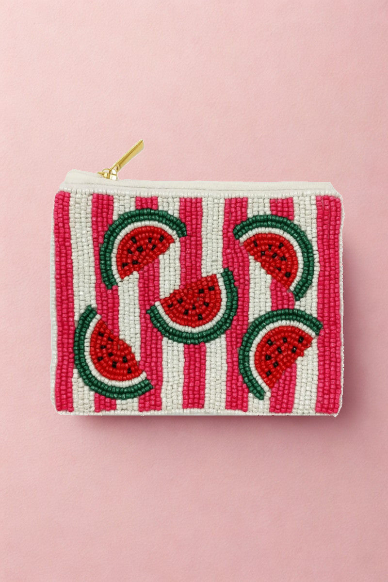 Watermelon Stripe Bead Pouch